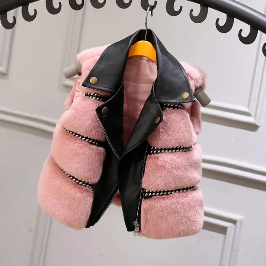 pink Детская жилетка из искусственного меха; жилет из искусственной кожи с искусственным мехом; плотная теплая верхняя одежда; детская куртка Modis; Y2245 - Цвет: pink