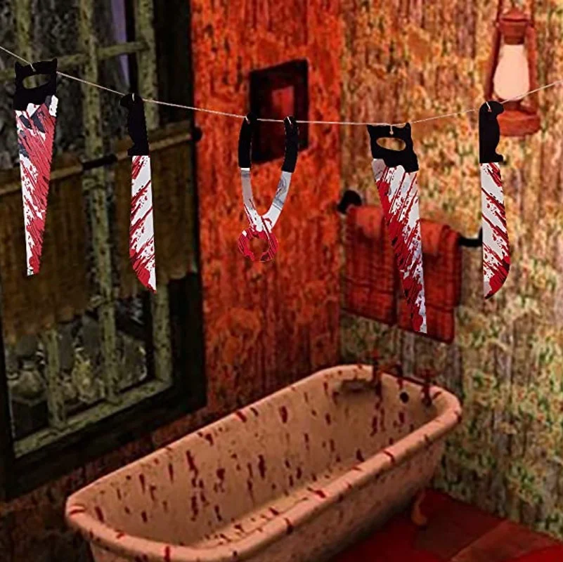 Кровавая гирлянда баннер украшения на Хэллоуин нож флаг бар дом с привидениями