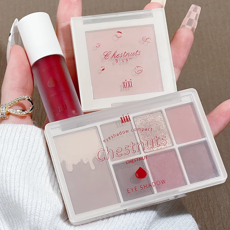 

New Year Holiday Limited Makeup Gift Box Glitter Chestnuts Eyeshadow Matte Blusher Velvet Lip Glaze Makeup Set Beauty Cosmetics
