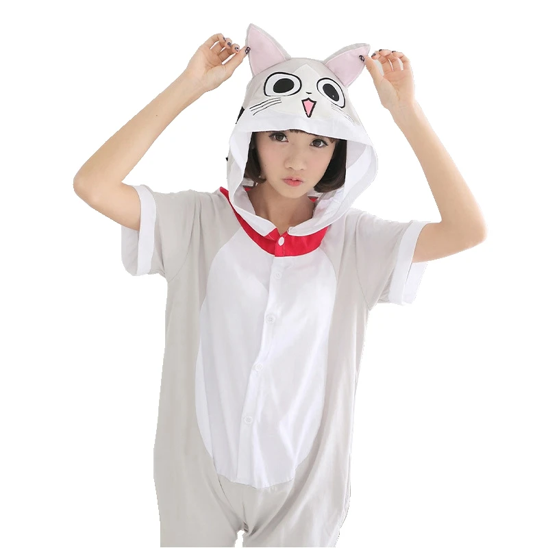 

Unisex Kigurumi Summer Adult Women Men Animal Pajama Anime Onesie Chis Cat Cotton Cartoon Short Sleeve Onesie Cosplay Sleepwear