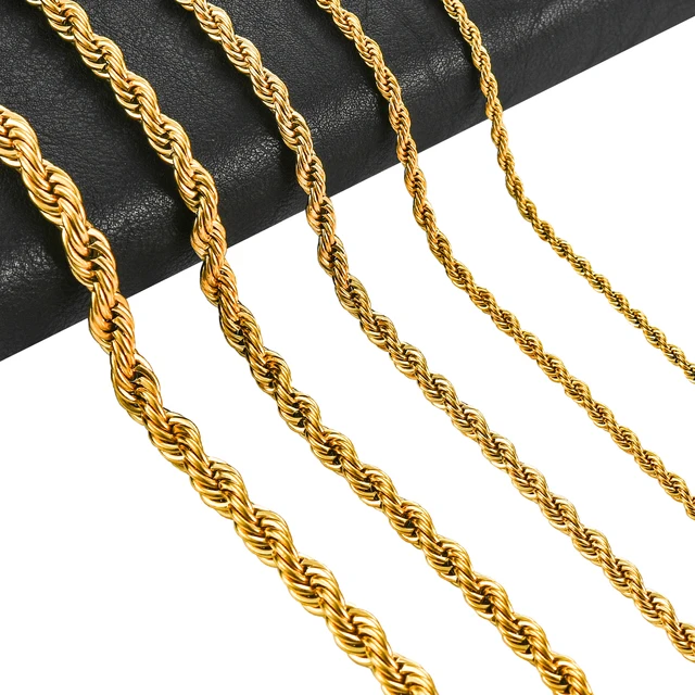 2/3/4/5/6mm 316L Rope Chain Necklace Stainless Steel Never Fade Waterproof Choker Men Women Jewelry Gold Color Chains Gift 1