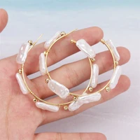 gold color metal pearl hoop earrings fashion big circle hoops statement earring for women party geometric jewelry 2021