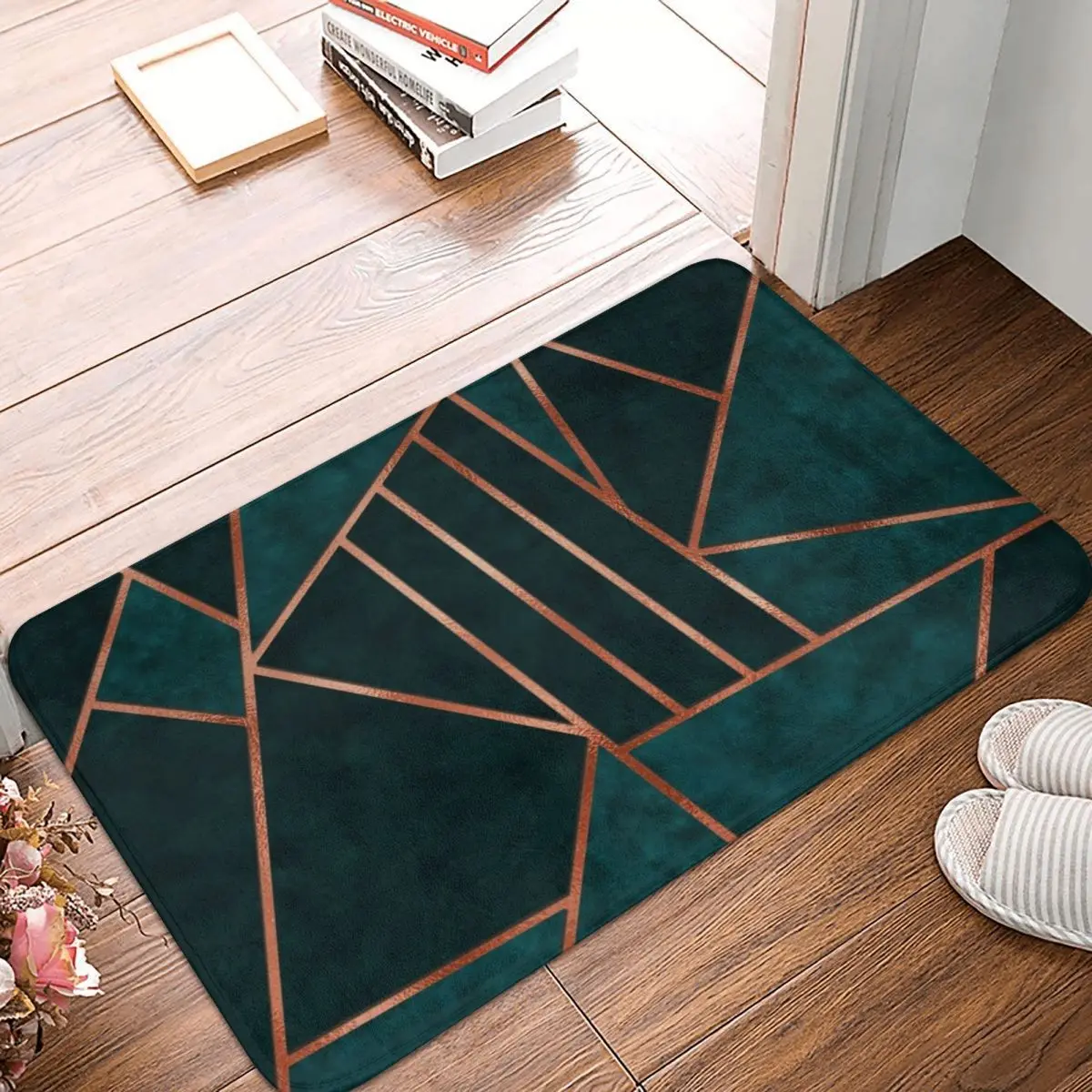 

Emerald And Copper Geometry Doormat Carpet Mat Rug Polyester Non-Slip Floor Decor Bath Bathroom Kitchen Balcony 40*60