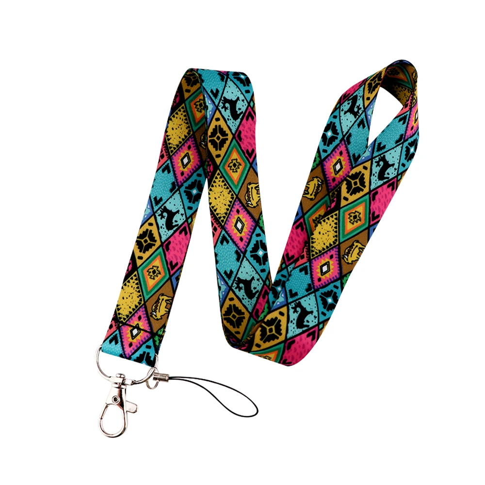 

10pcs/lot J2924 Bohemia Art Indian Pattern Lanyard For Keys Phone Strap Neck Strap Keychain Rhombic Lanyards ID Badge Holder