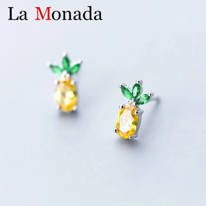 Серьги гвоздики в виде ананаса с фианитом серебро 925 пробы|Серьги-гвоздики| |