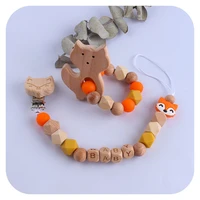 2pcsset beech wooden fox clip pacifier customized baby name teether bracelet toy rattle