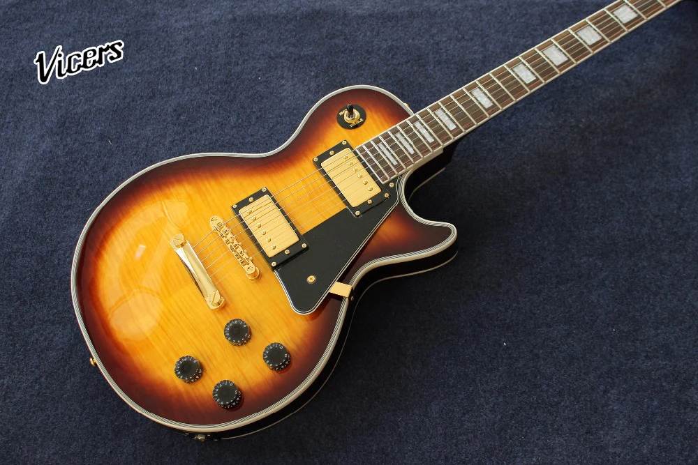 

New standard Custom Electric guitar,Sunburst color tiger flame guitarra.gold hardware.mahogany body gitaar