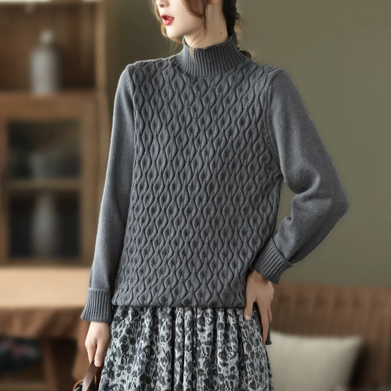

Knitted Twist Sweaters New Fruit Color Autumn WinterThreaded Long Sleeve Warm Bottomed Shirt Women's Loose Pullover Tops Female