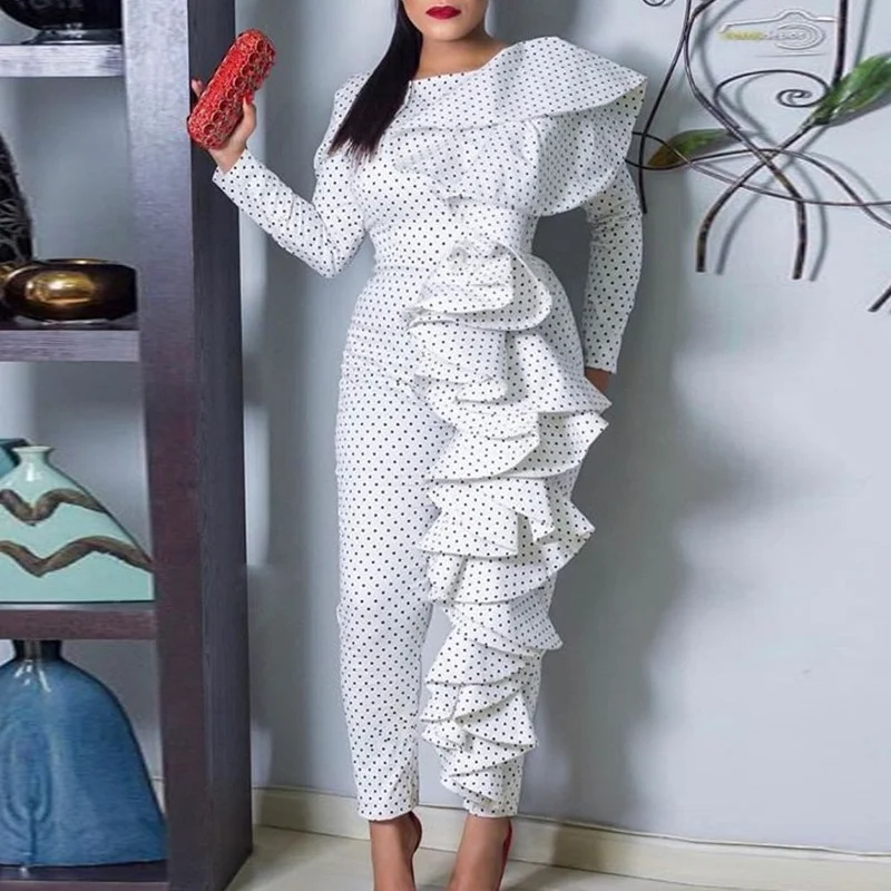 

African Jumpsuit For Women Print Polka Dot Dashiki Rompers Vetement Africain Ankara Outfit Bohemian Moroccan Long Jumpsuits