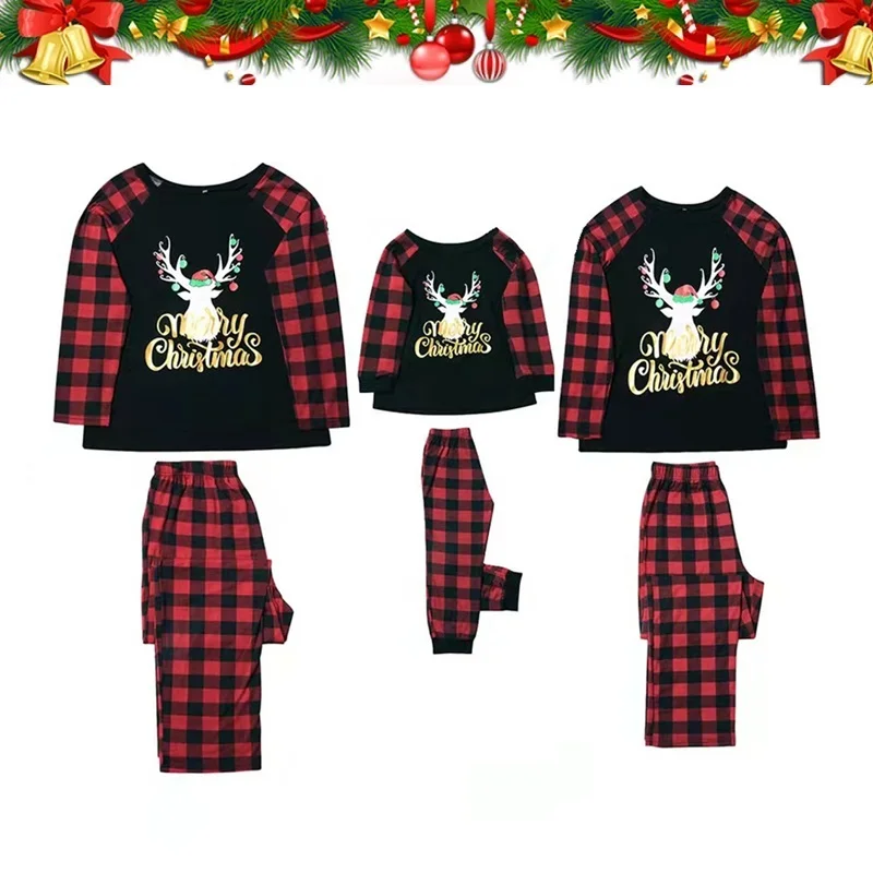 

Christmas Deer Pajamas Family Matching Outfits Plaid Father Mother & Children Xmas Pyjamas Mommy and Me Pj's Clothes Tops+Pants