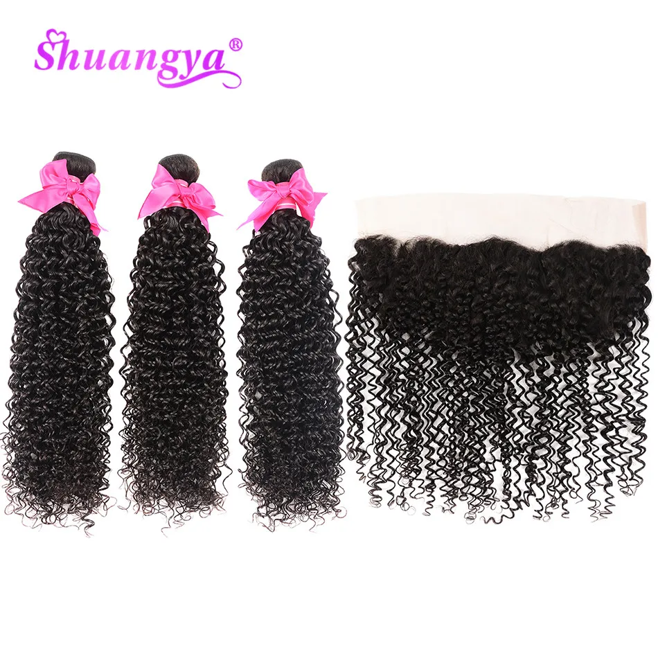 Волнистые волосы Shuangya бразильские курчавые пучки с фронтальной связкой 100%