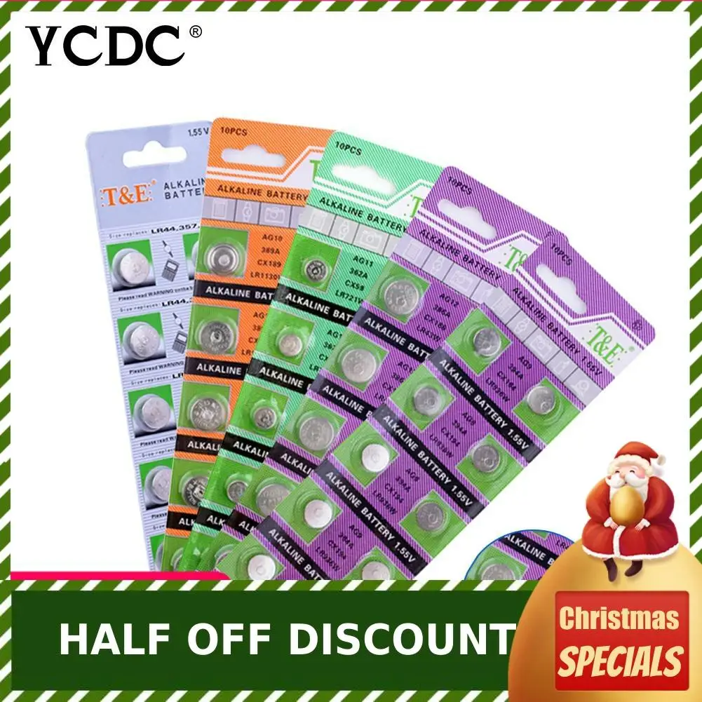 Батарейки кнопочные YCDC 10x Щелочная монетная AG3 AG4 AG6 AG10 AG11 AG13 377 L1131 LR1130 357A LR44 L1154 RW82 RW4