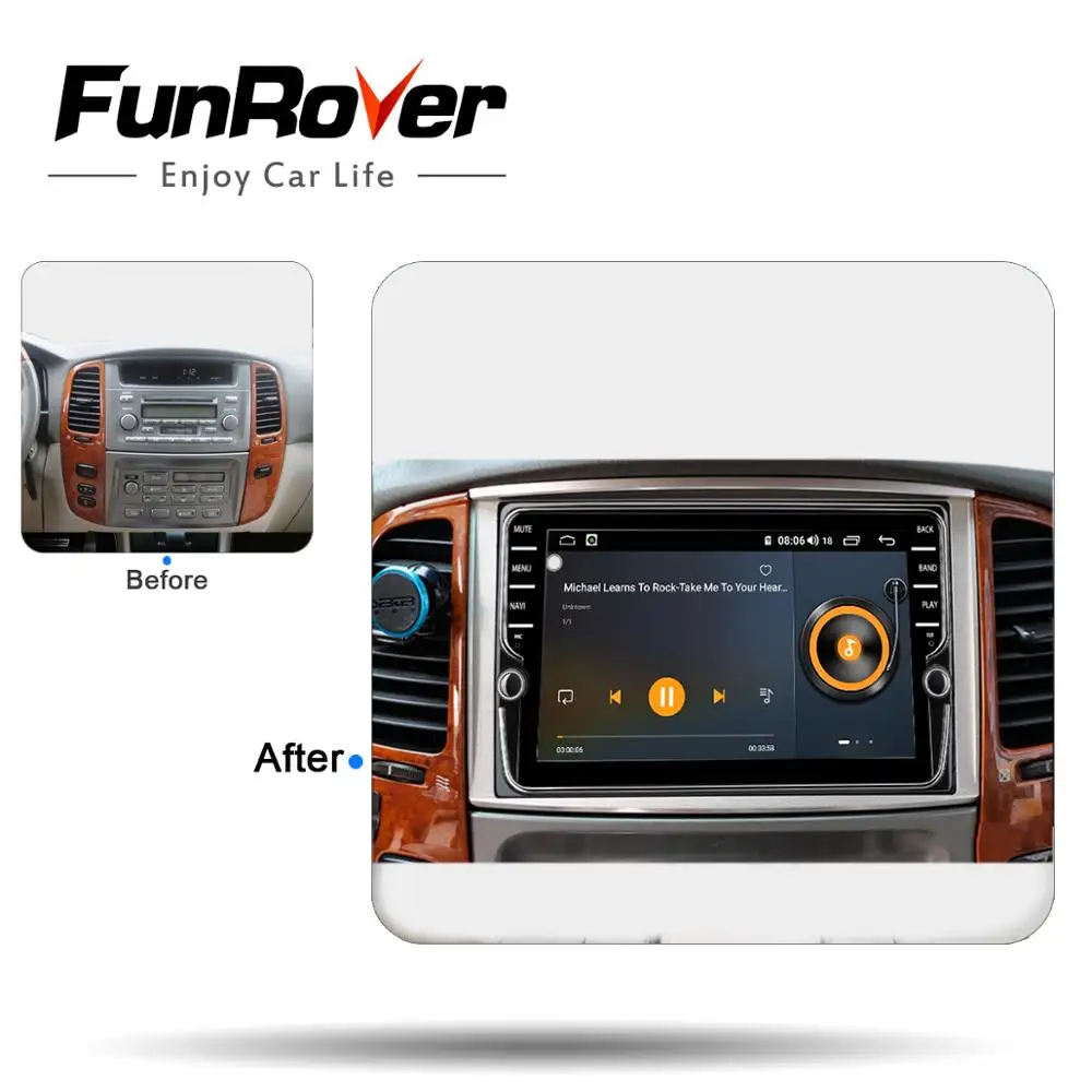 Funrover Android 9 0 автомобильный Радио мультимедийный плеер для Toyota LC 100 Land Cruiser 1998 -2006 gps