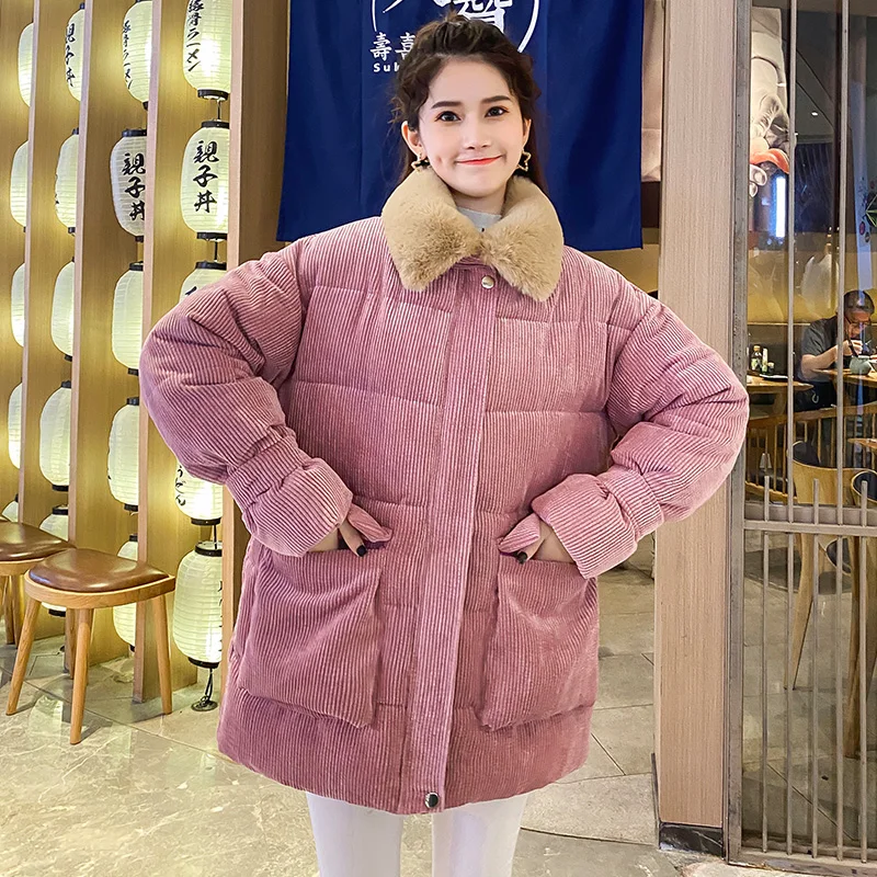 

Зимние плотные Вельветовые женские куртки с хлопковой подкладкой женское теплое пальто с меховым отложным воротником Женская Повседневна...