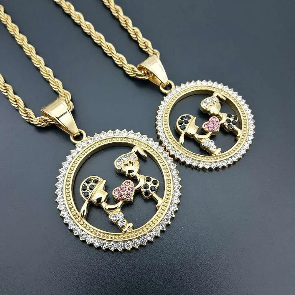 

Ожерелье и кулон для влюбленных Bling с цепочкой из нержавеющей стали золотого и серебряного цвета Стразы для мужчин и женщин хип-хоп ювелирны...