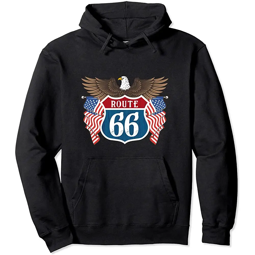 

Vintage USA Flag Route 66 Pullover Hoodie