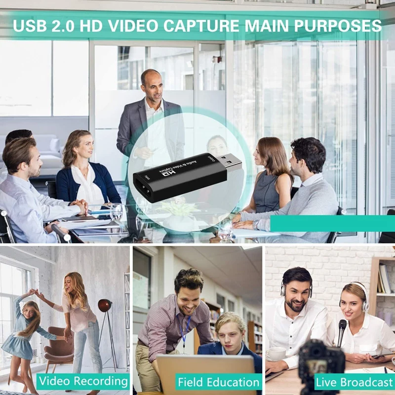 

Video Capture Card HDMI to USB2.0 1080P Audio Video Record Via DSLR for Gaming Video Conference Live Broadcasting