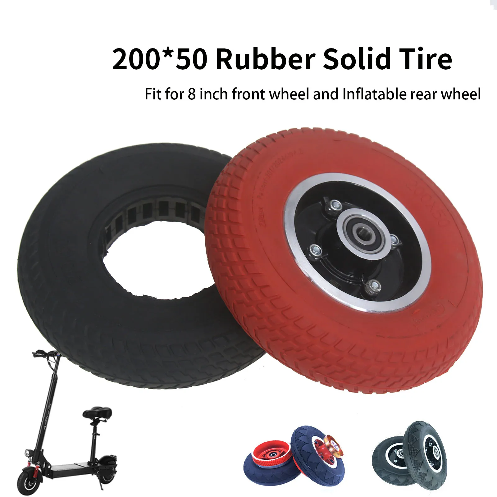 

8 Inch 200*50 Front Wheel Solid Tire Rear Wheel Non-Inflatable Shock Absorption and Explosion-Proof Tyre for Skateboard Bicycle