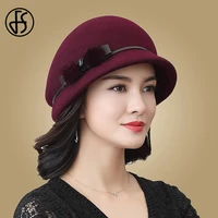 fs women cloche derby bowler cap with mink wool felt bucket hats warm winter vintage fashion solid caps for ladies girls gift
