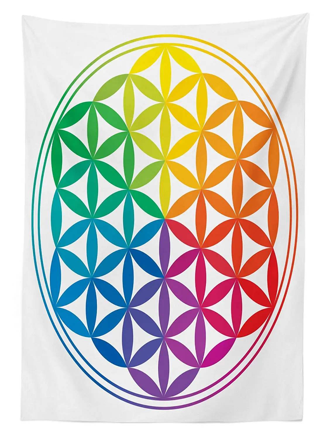 Уличная скатерть с цветком жизни радужные цветные накладные круги узор