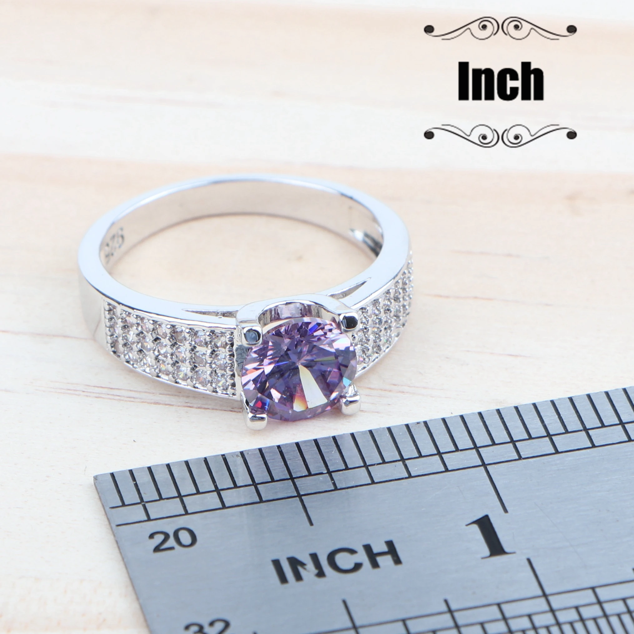 Женский комплект ювелирных изделий из серебра 925 пробы с фиолетовым кубическим