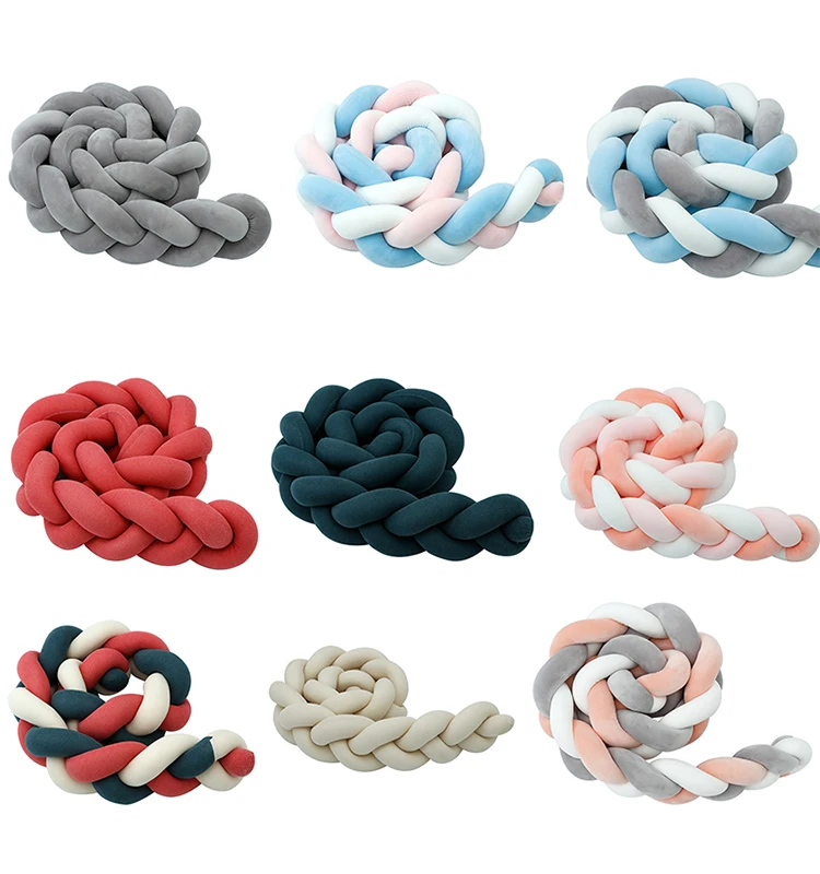 Crib Sides Bumper 3M Long Baby Bed Knot Protector Handmade Braid Plush Baby Bed Fence Bumper Infant Pillow Baby Room Decor