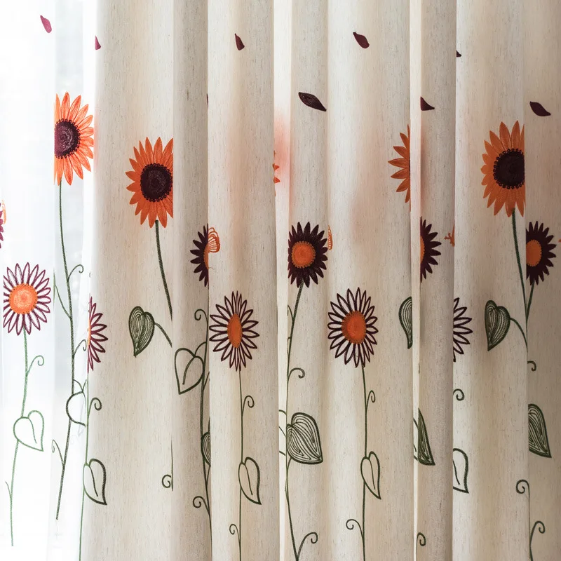 

Pastoral Curtains for Living Dining Room Bedroom Fresh Embroidered Sunflower Sunflower Curtains Matching Tulle Customization
