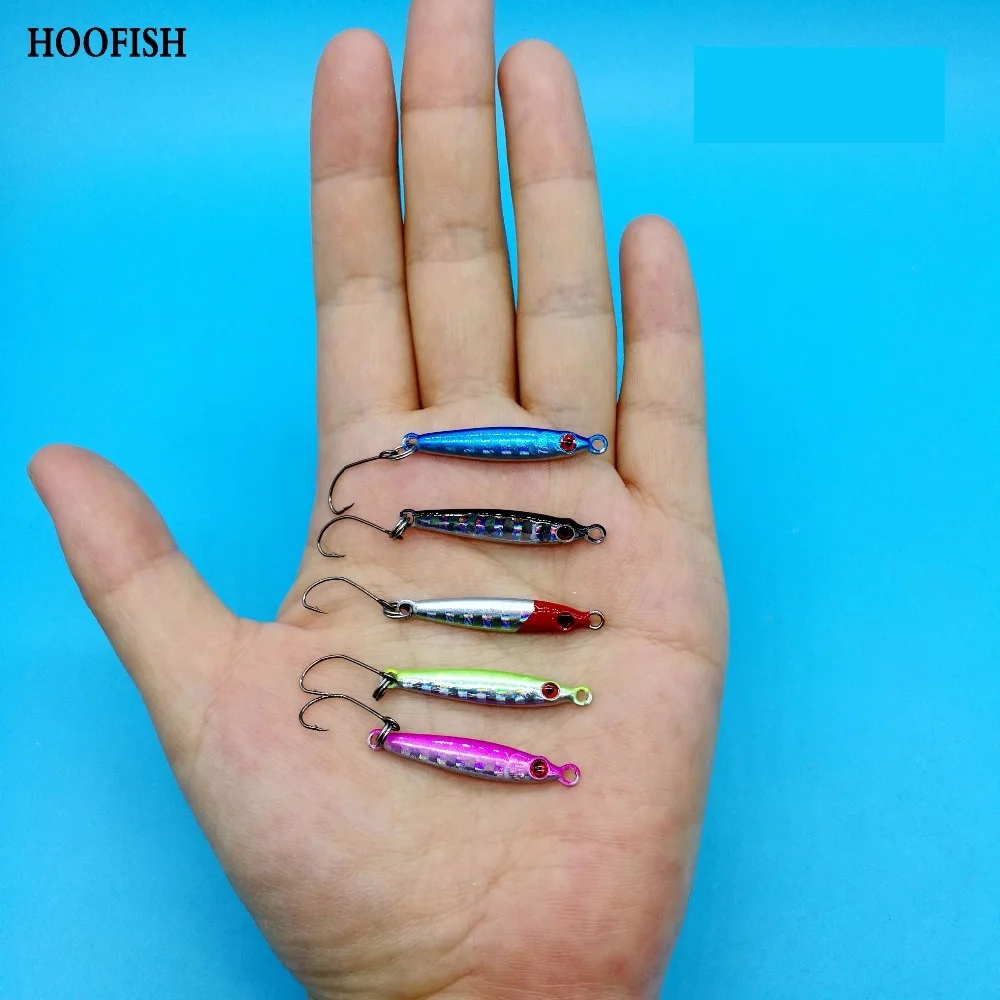 HOOFISH 10PCS/LOT Micro Jigging Metal Fishing Lure Jig Bait 3g/5g  Single Hook Artificial  Lures Jigbait Fishing Tackle
