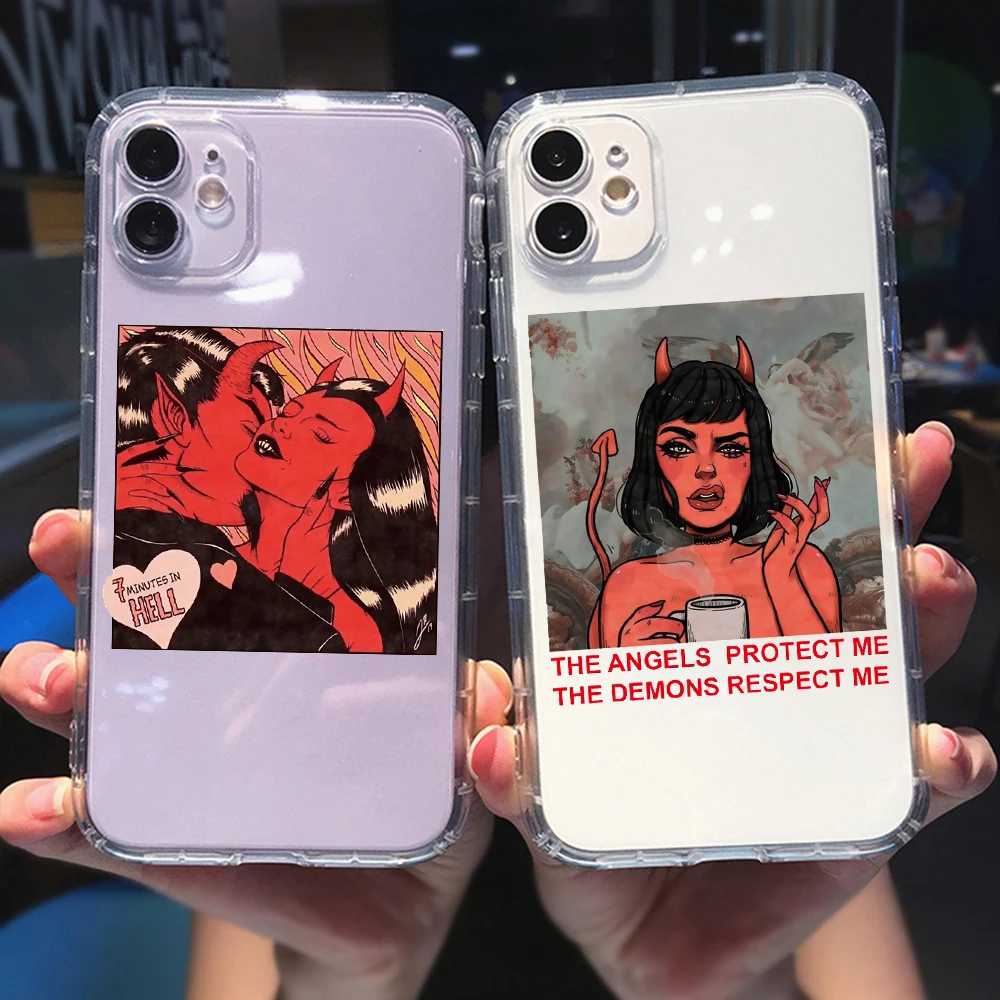 

PUNQZY Devil Girl Gift Art Phone Case For Iphone 12 11 PRO MAX 6S 7 8Plus 7s XS XR XS MAX SE2020 Soft TPU Protect The Lens Cover