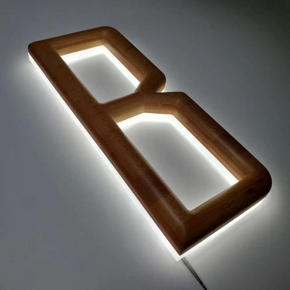 luminous backlit bamboo/acrylic led letter slim shop decoration warm light