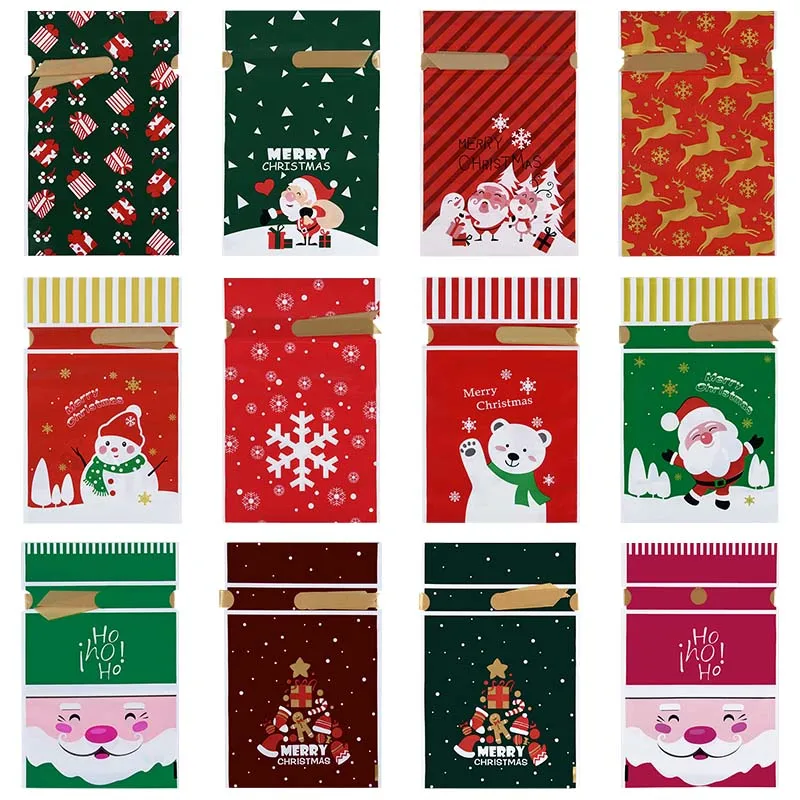 

10pcs 23*15cm Merry Christmas Cartoon Cookies Candy Bag Snowflake Santa Claus Drawstring Packaging Bag Xmas Gift Decor New Year