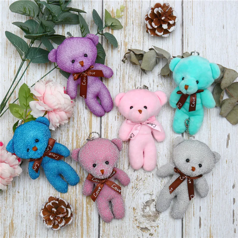 

12cm Cute Tie Plush Toy Teddy Bear Doll Pendant Keychain PP Cotton Soft Plush Bear Toy Doll Bouquet Decoration Gift