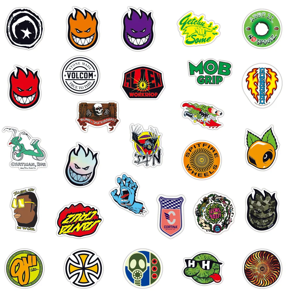 

100PCS/packs Classic Brand Fashion Skateboard Stickers 5-9cm Computer Car Motorcycle Skateboard Waterproof Removable Stickers