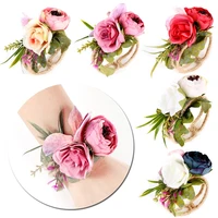 1pc bride woven rose straw wrist flower cloth corsage party prom marriage bridesmaid multicolor