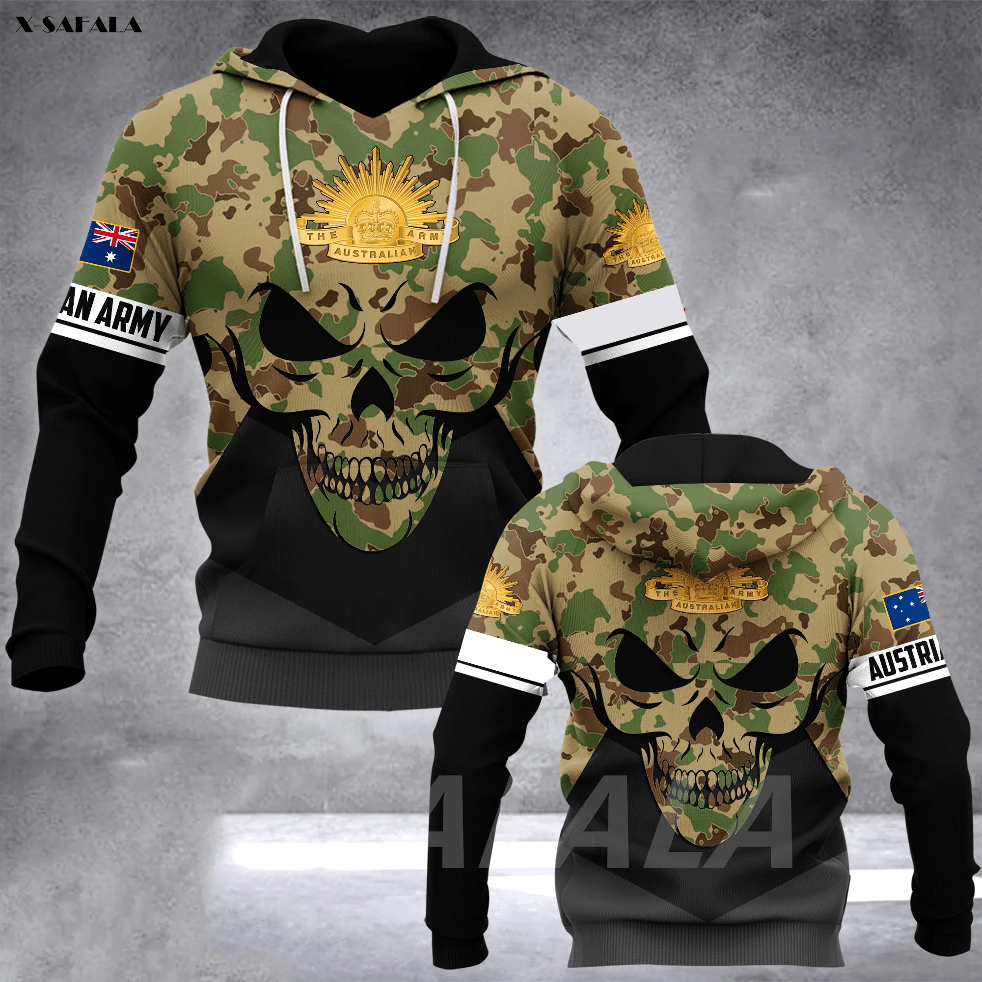 

Army Australia Is God Of Man Skull 3D Printed Hoodie Man Female Zipper Pullover Sweatshirt Hooded Jersey Streetwear Tracksuits