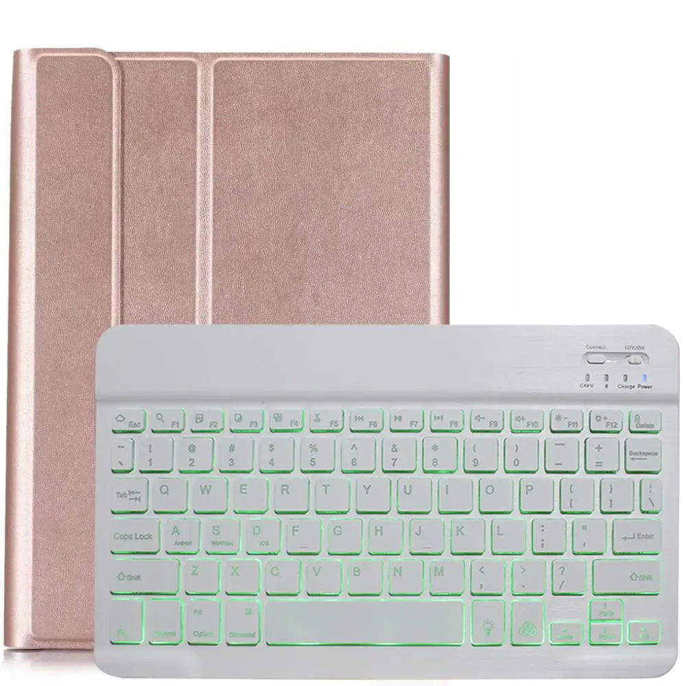 Rose Gold with White Чехол-клавиатура с подсветкой для samsung Galaxy Tab S6 10,5 чехол T860 T865 SM-T860 чехол Съемная Bluetooth клавиатура кожаный чехол - Цвет: Rose Gold with White