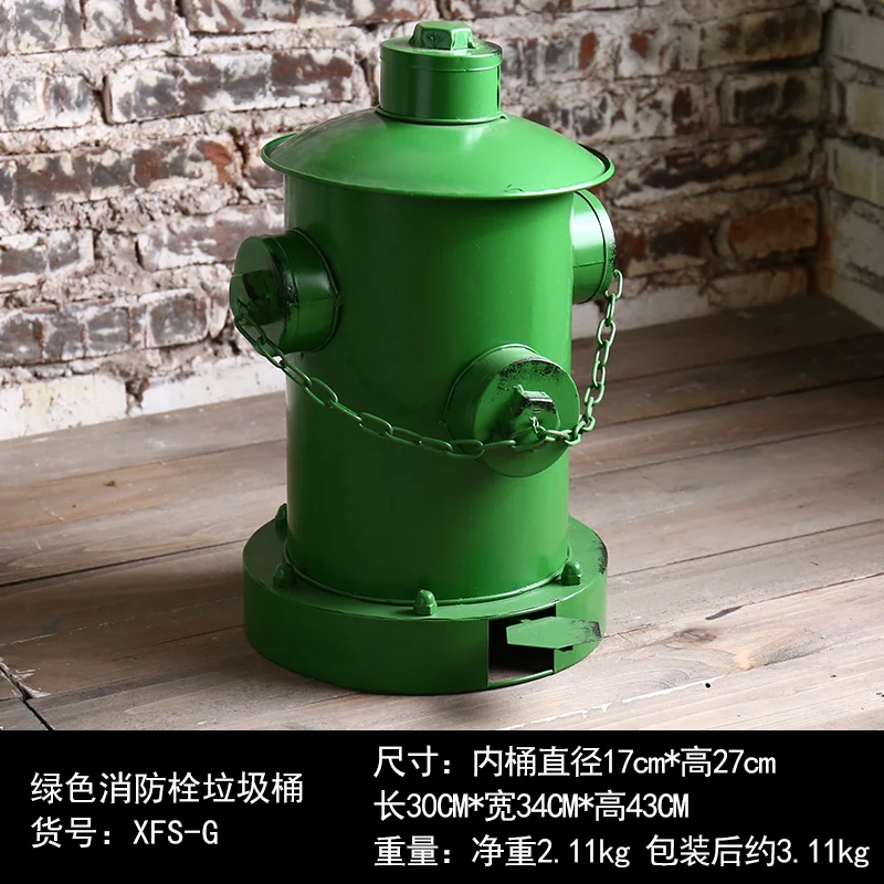 Green Ретро железная корзина для мусора, мини кухонная мусорная корзина, мусорное ведро для мусора, креативная жестяная педаль пожарного гидранта для бара, кафе, домашнего декора - Цвет: Green
