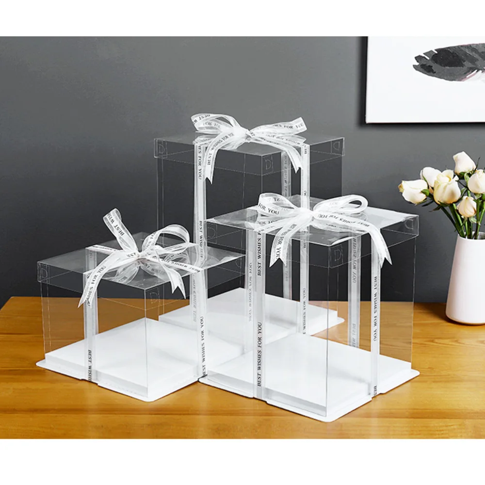 

5pcs Transparent Birthday Cake Box Cake Packaging Boxes Organizer Cake Case For Home Dessert Shop (Single Layer,without