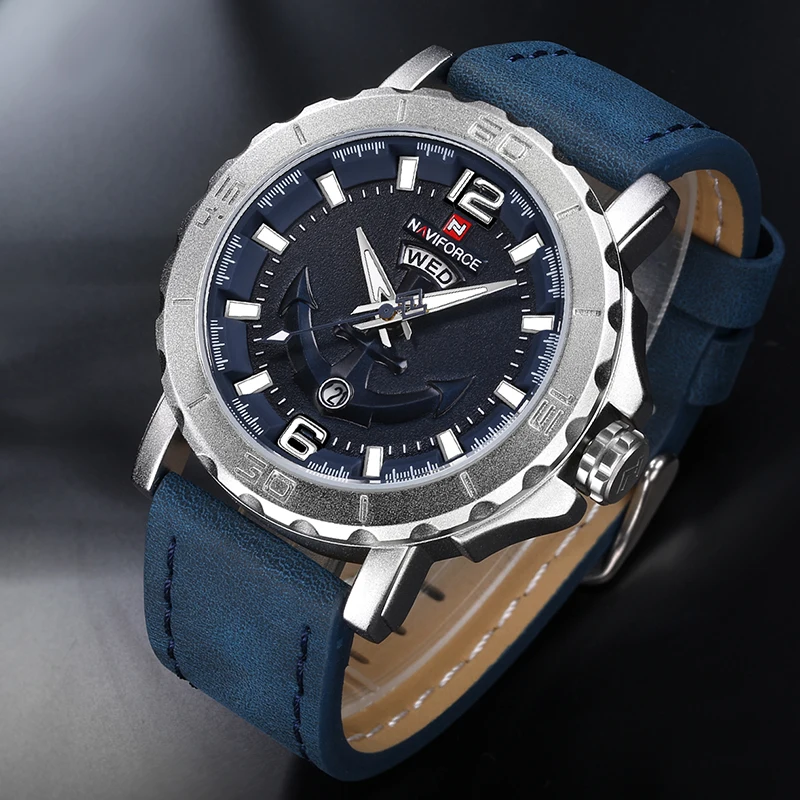 NAVIFORCE Топ люксовый бренд кожаный ремешок повседневные кварцевые мужские часы