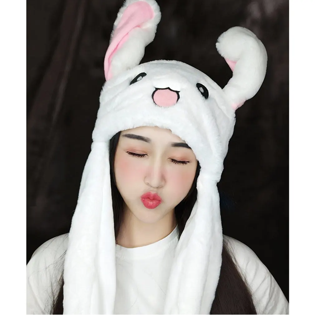 

Girls Animals Ear Moving Jumping Hats Children Women Warm Plush Rabbit Winter Caps Kids Cute Bunny Fuzzy Pinch Airbag Funny Hats