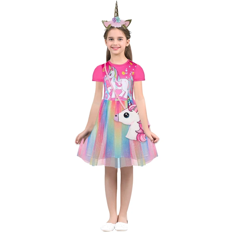 

Rainbow Unicorn Cosplay Girl Dress Party Little Girl Kids Halooween Clothes Vestidos Princess Rainbow Outfits Dress