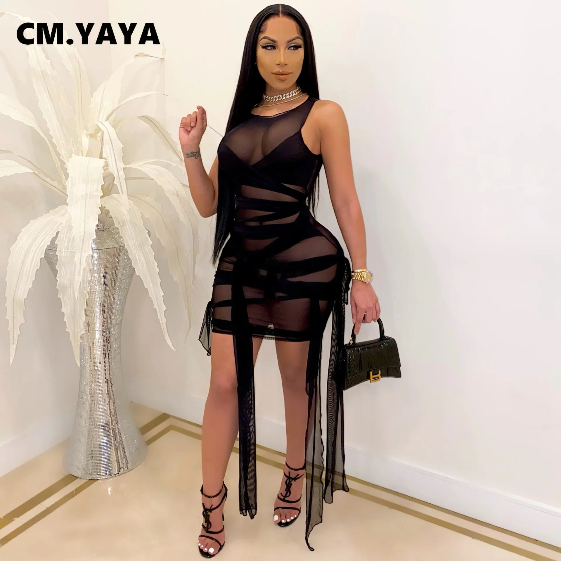 См. Несокрушимая Механическая Сетчатое платье для женщин Бандажное без рукавов