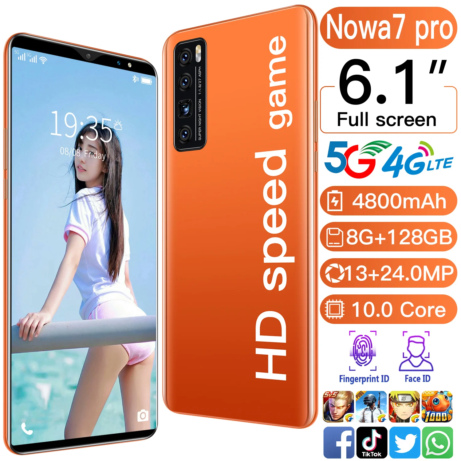 

New Nowa7 Pro 5G LTE Galxy Cellphones 8GB RAM 128GB ROM 13+24MP Camera Smartphones Celular 10 Core Face ID Mobile Phone 4800mAh