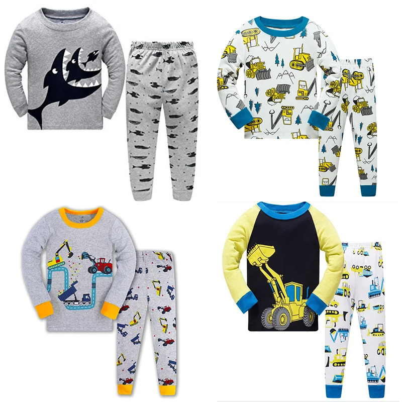 

Jumping Meters New Long Sleeve Autumn Winter Boys Pyjamas Sets Top + Pant Excavator Print Fashion Baby Clothes Sleepwear Home