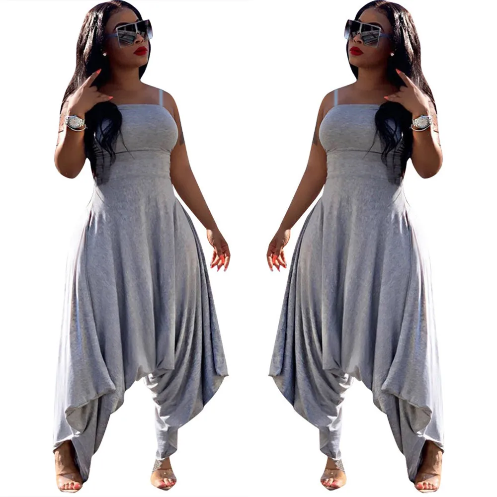 

Woman Summer Spaghetti Straps Jumpsuits and Rompers Plus Size Wide Leg Harem Bodysuits Overalls for women
