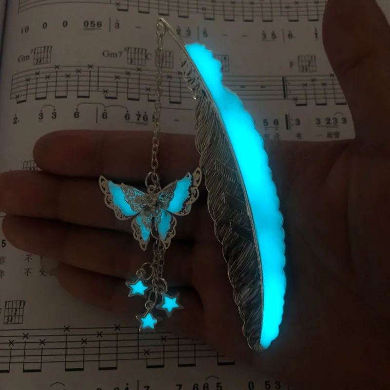 

Luminous Butterfly Pentagram Bookmark Ancient Silver Alloy Fluorescent Jewelry DIY Scrapbook Book Mark Page Folder Stationery