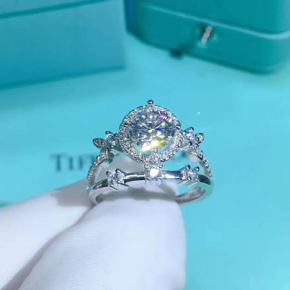 Серебряное кольцо Moissanite 1 карат D VVS роскошное для женщин|Кольца| |