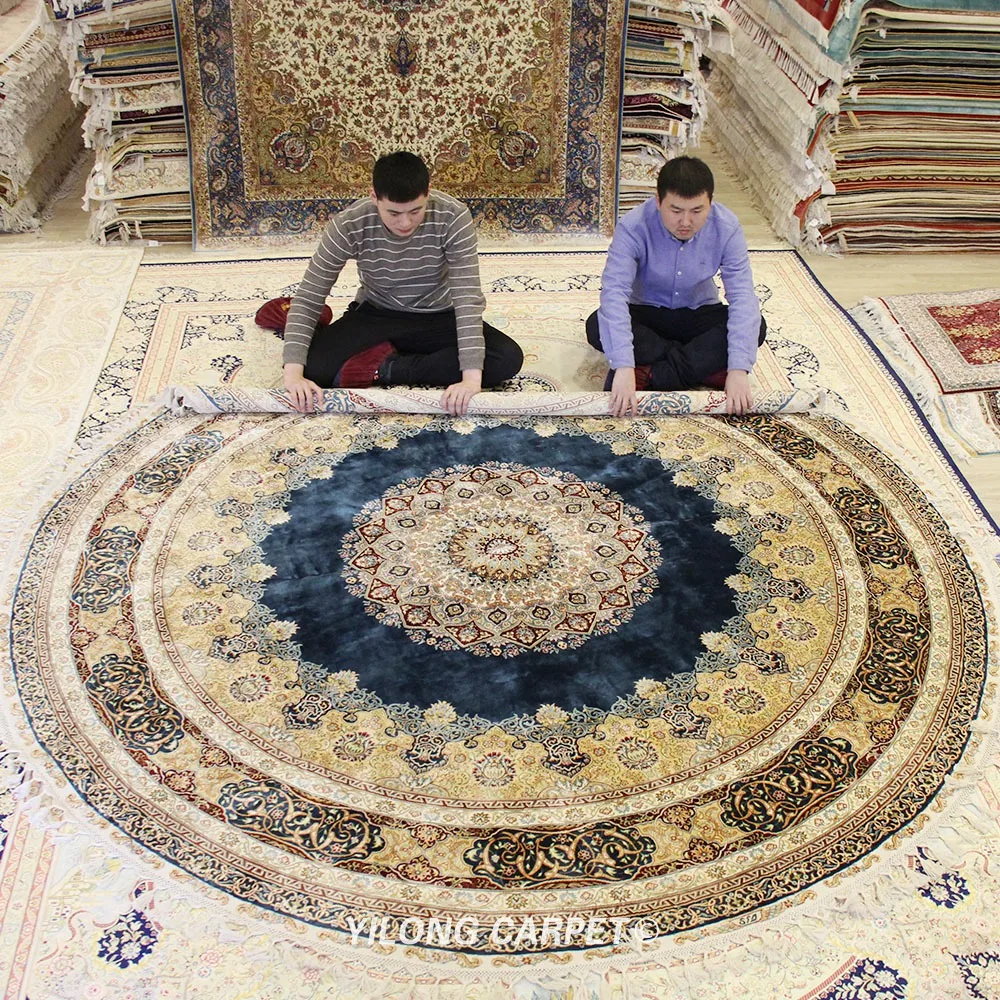 YILONG круглая ручная работа Плетеный Ковер изысканный персидский шелковый круглый