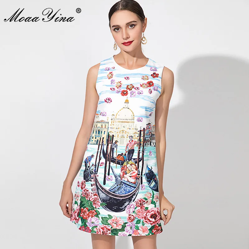 

Женское платье без рукавов MoaaYina, винтажное элегантное платье с цветочным принтом и кристаллами, лето 2019
