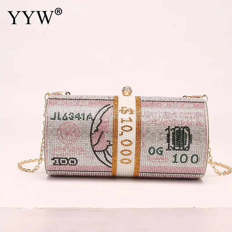 

New Crystal Money USD Bags Women Dollar Design Handbag Luxury Diamond Evening Party Purse Clutch for Female Wedding Dinner Flaps